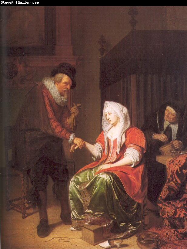 Musscher, Michiel van Doctor Taking a Young Woman's Pulse